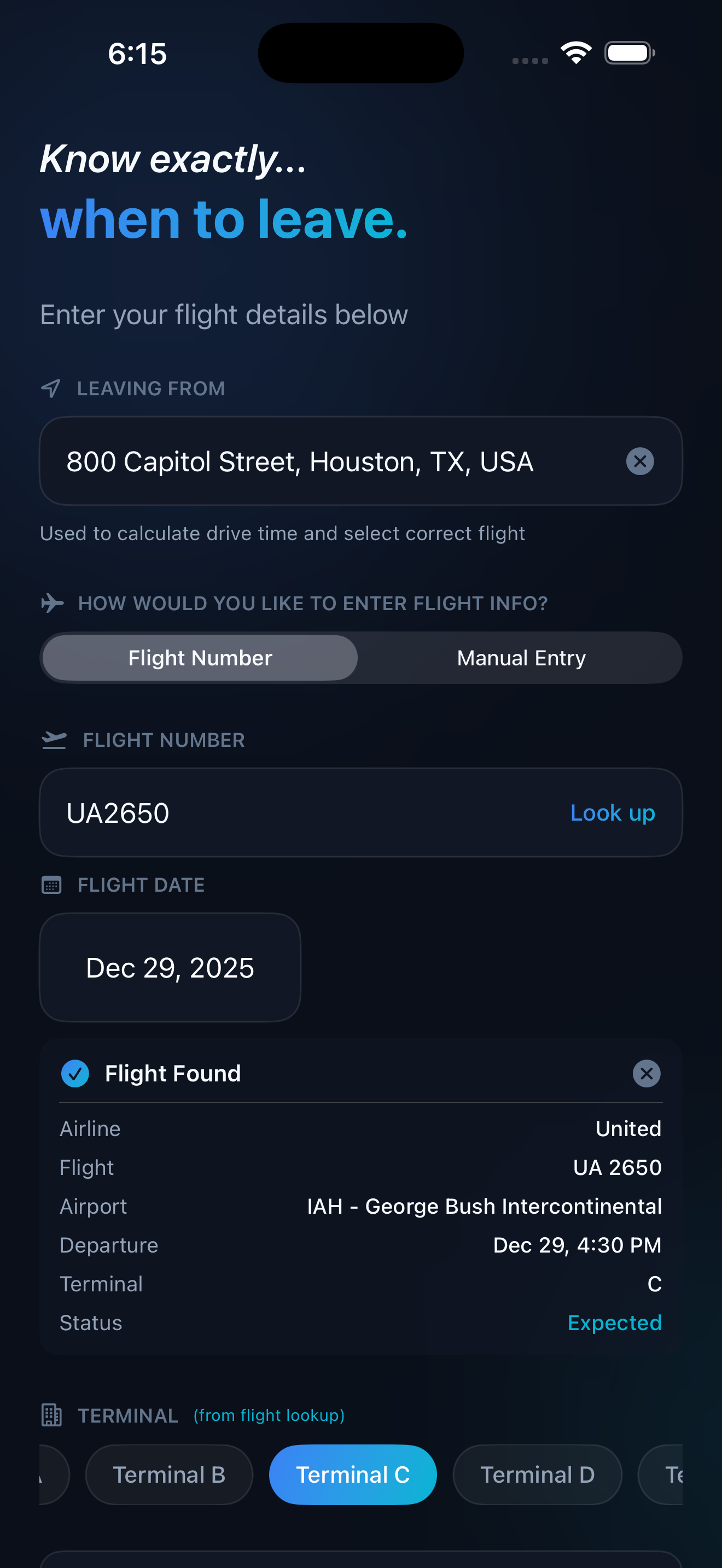 Enter your flight details